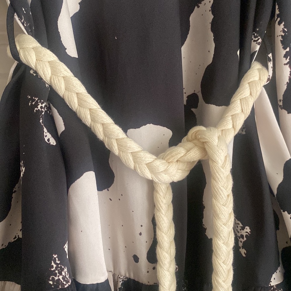 Alexis x Target Ruffle Mini Dress Size S Abstract Print Black & Tan Rope Belt - Picture 4 of 12